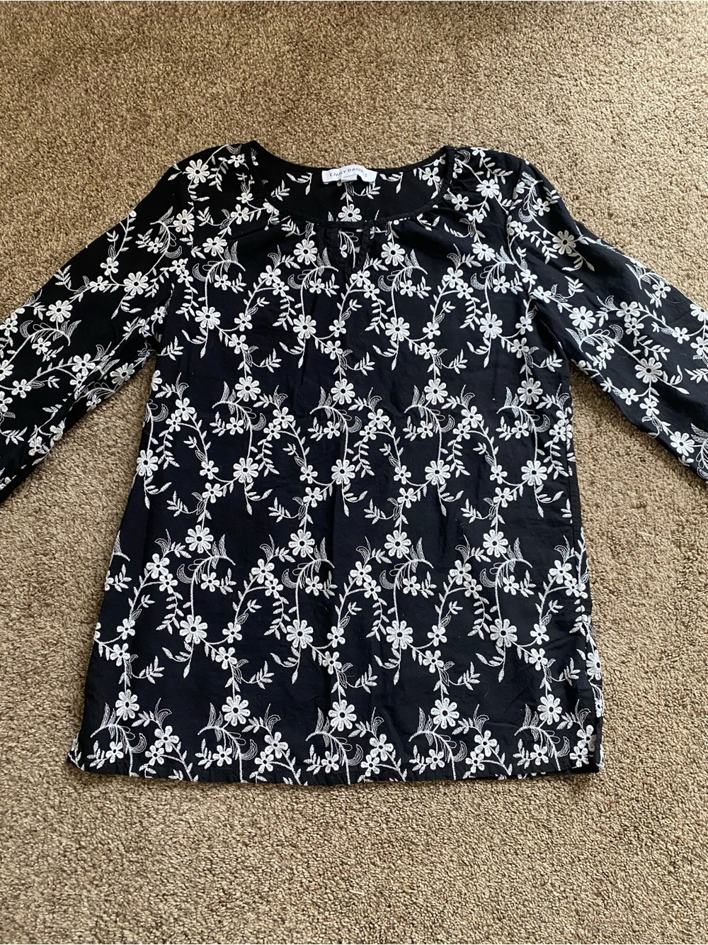 Embroidered Black Floral Long-Sleeve Blouse - Unbranded